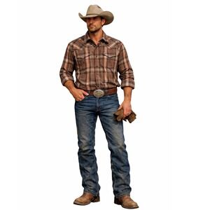 Stetson Western Plaid Pearl Snap Men's long sleeve Shirt XL Brown Cowboy Ranch